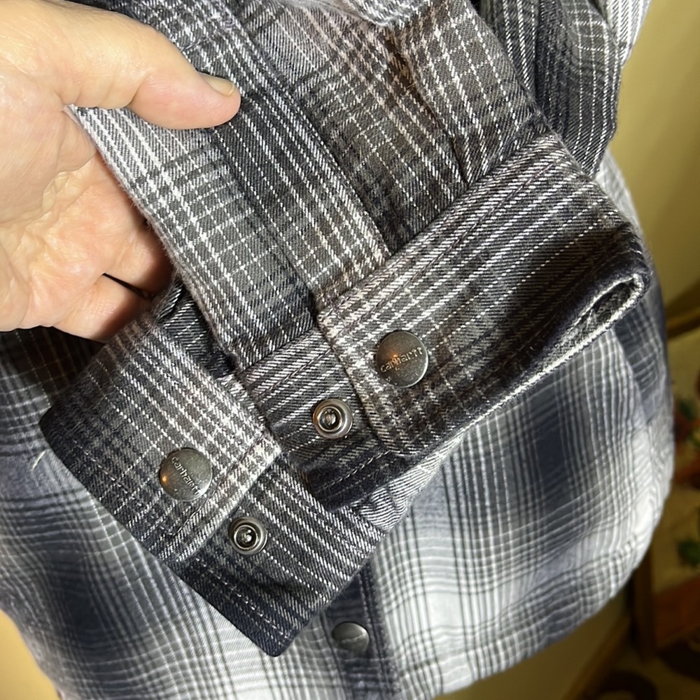 CARHARTT Size Medium 8/10 Plaid SnapFront Flannel Nubby Fleece Line Cotton CHORE - Picture 16 of 16
